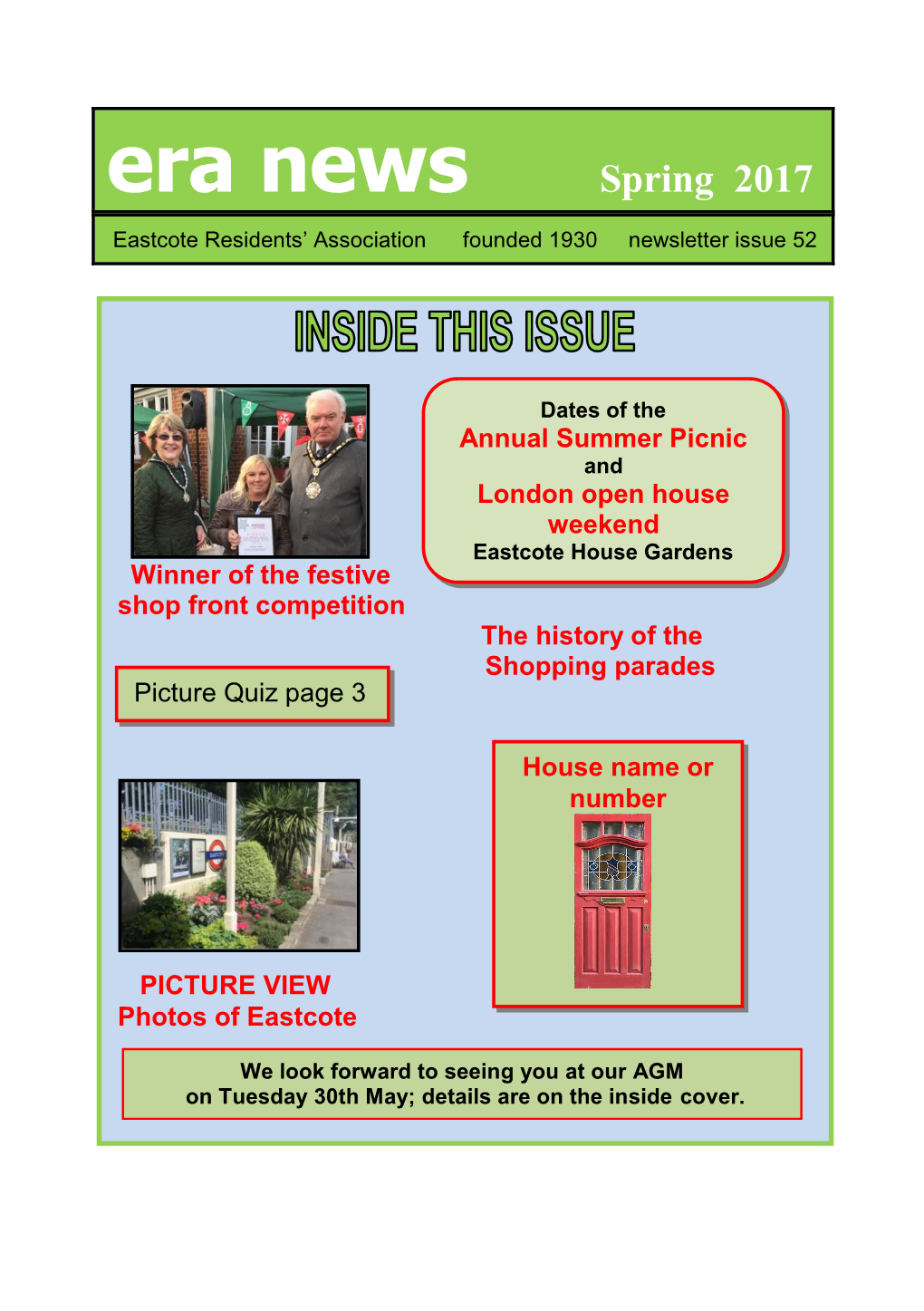 Spring 2017 Eastcote Residents’ Association Founded 1930 Newsletter Issue 52