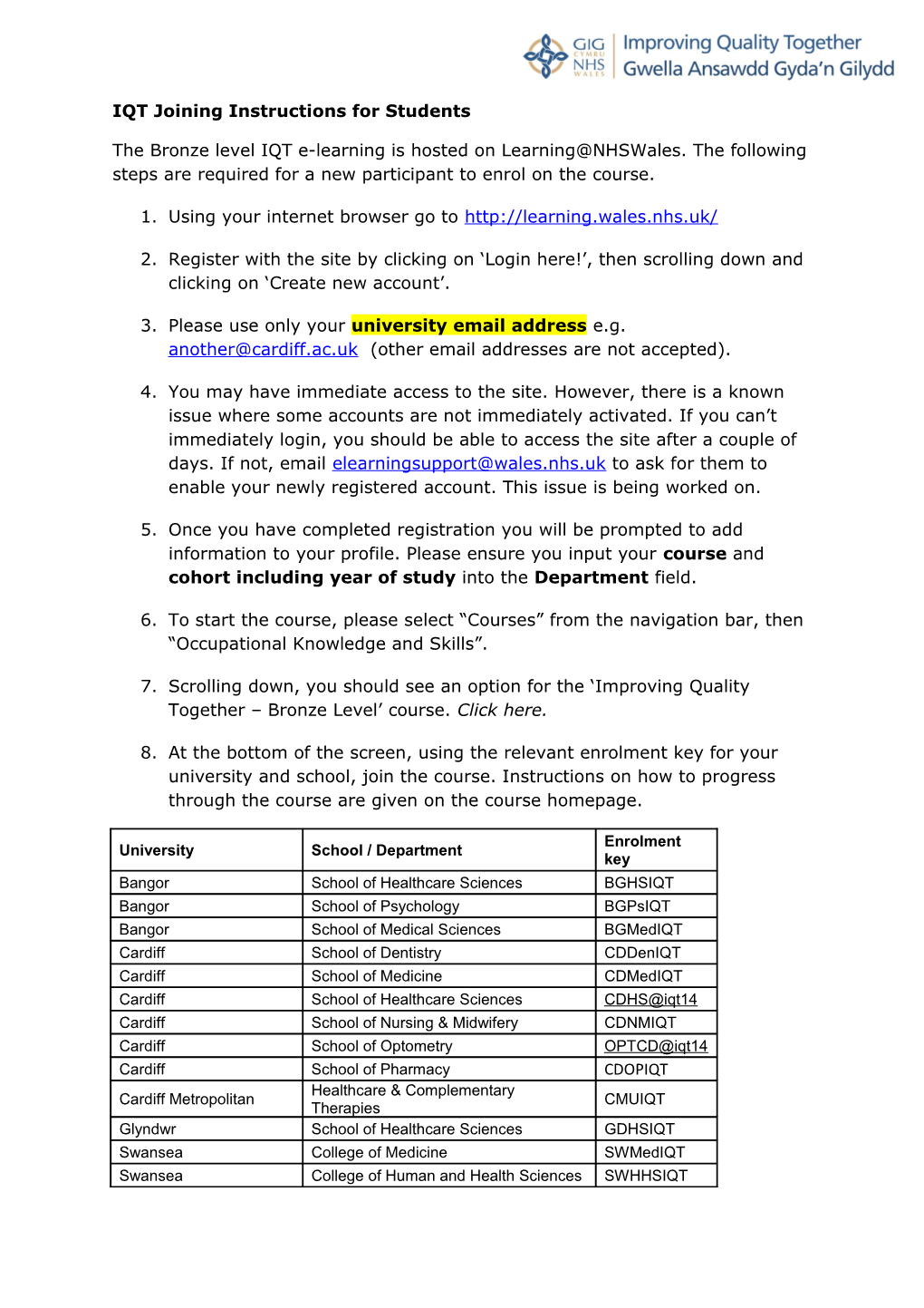 IQT Joining Instructions for Students