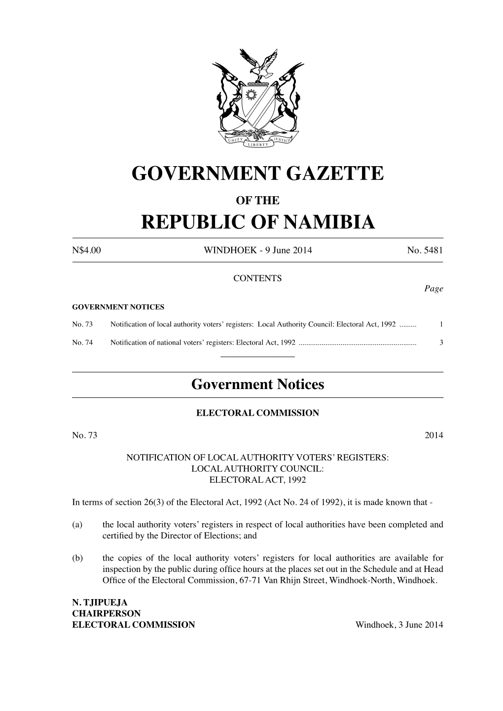 Government Gazette Republic of Namibia