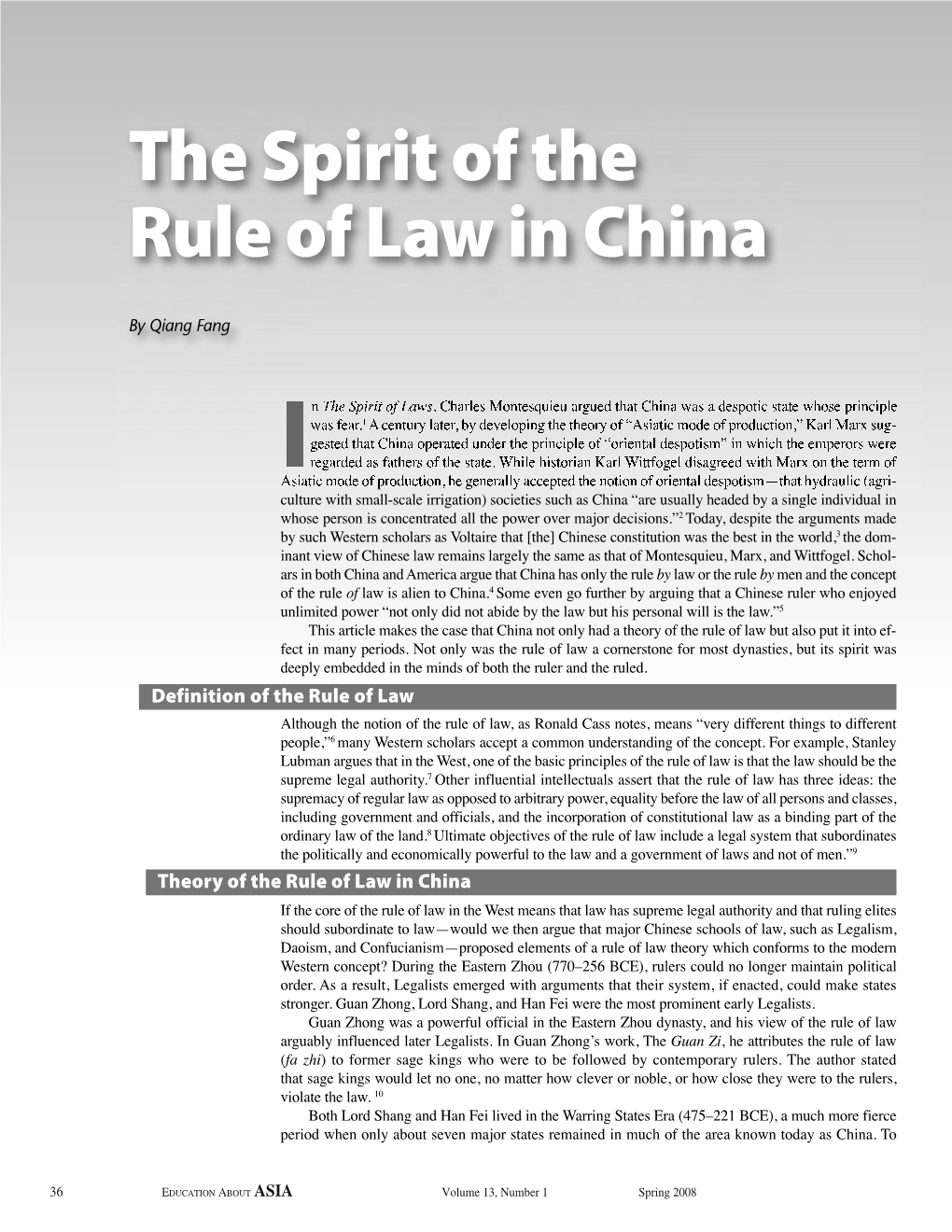 The Spirit of the Rule of Law in China