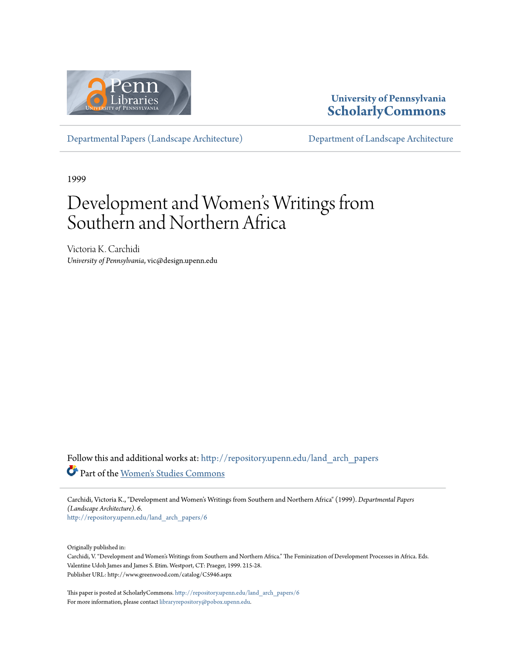 Development and Womenâ•Žs Writings from Southern And