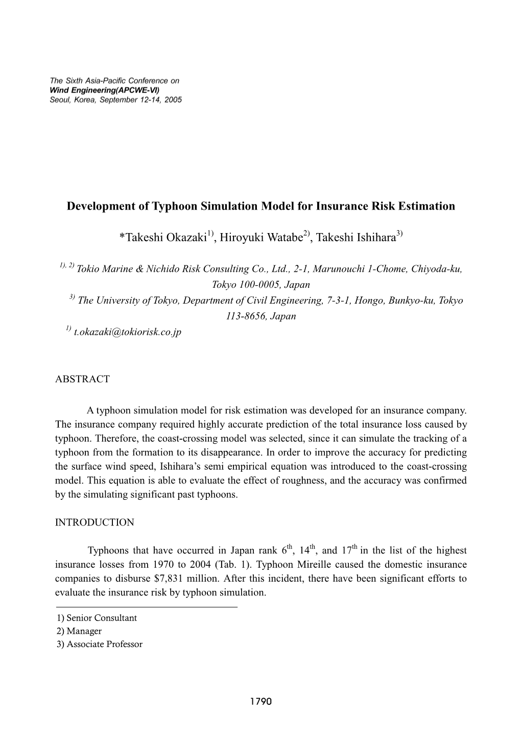Development of Typhoon Simulation Model for Insurance Risk Estimation