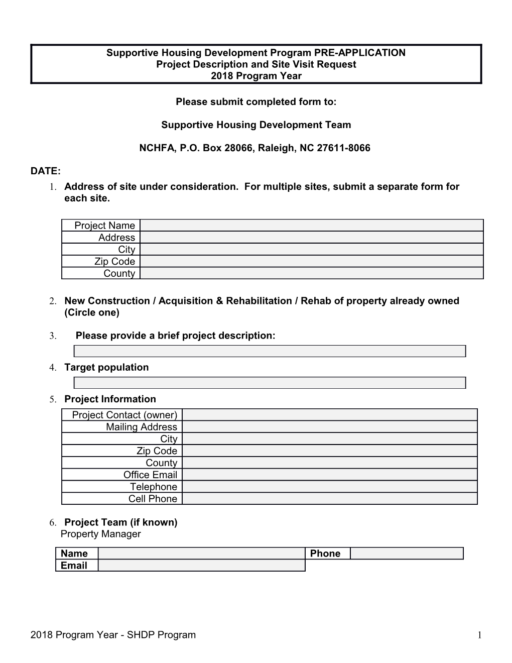 Supportive Housing Development Program PRE-APPLICATION