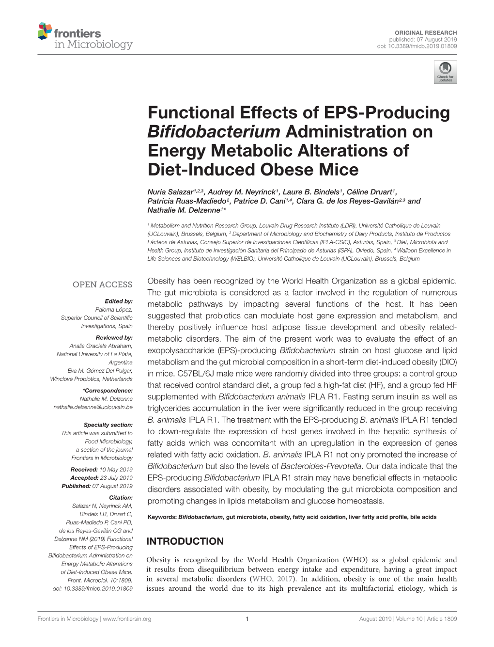 Functional Effects of EPS-Producing Bifidobacterium Administration On