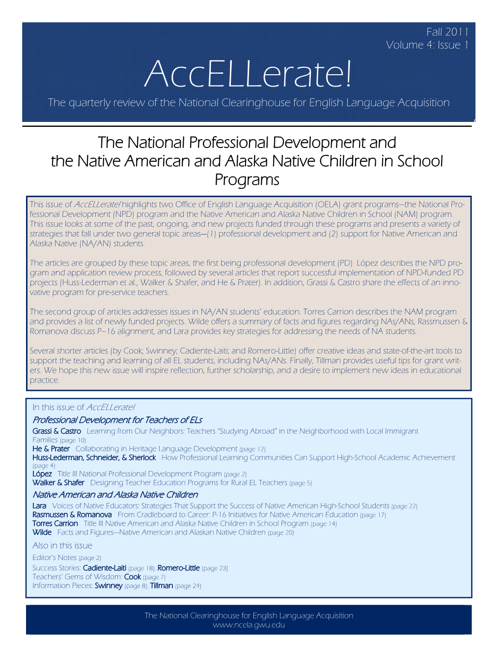 Accellerate! the Quarterly Review of the National Clearinghouse for English Language Acquisition