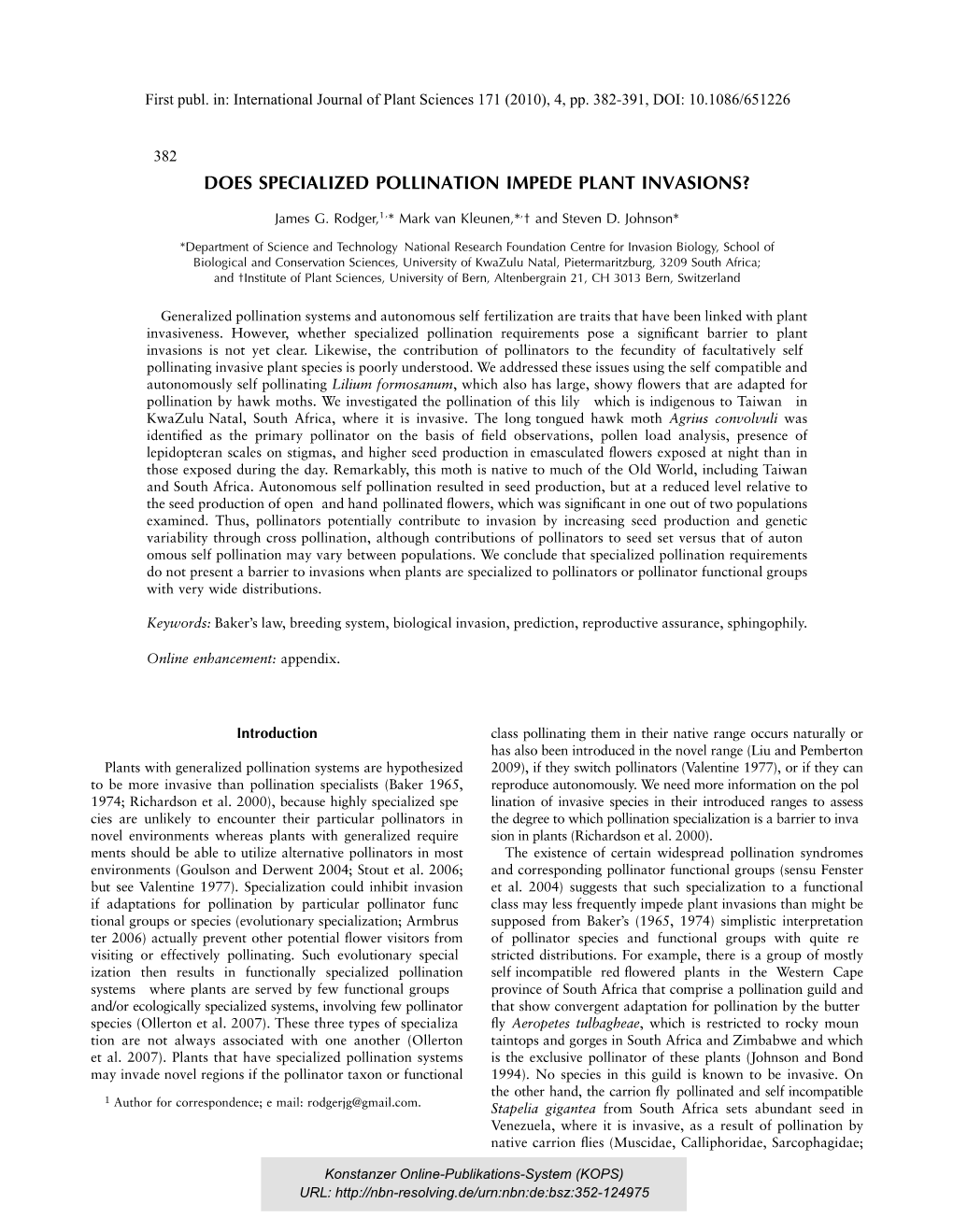 Does Specialized Pollination Impede Plant Invasions?