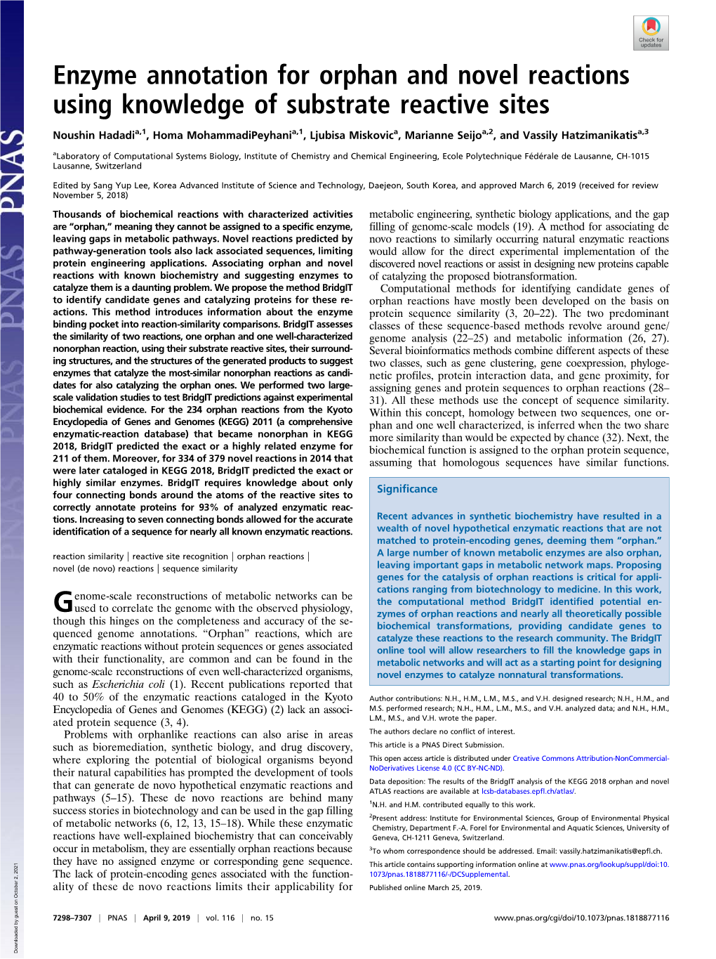 Enzyme Annotation for Orphan and Novel Reactions Using Knowledge of Substrate Reactive Sites