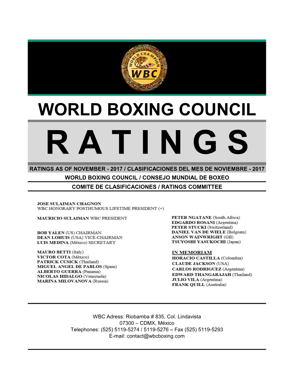 World Boxing Council Ratings