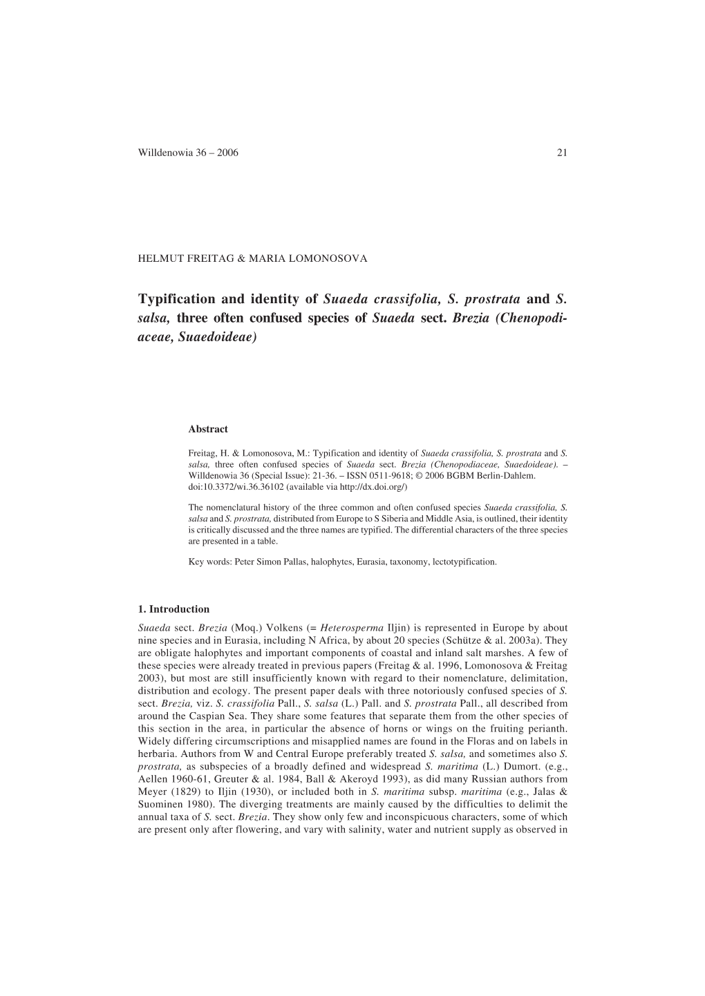 Typification and Identity of Suaeda Crassifolia, S. Prostrata and S. Salsa, Three Often Confused Species of Suaeda Sect