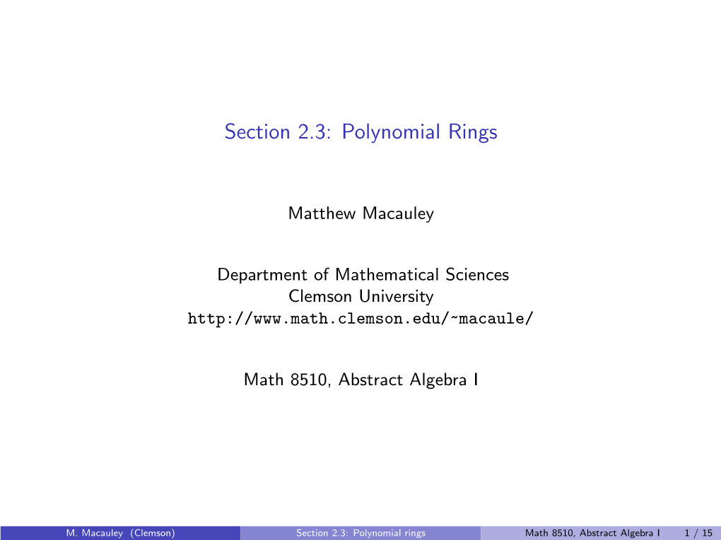 Polynomial Rings