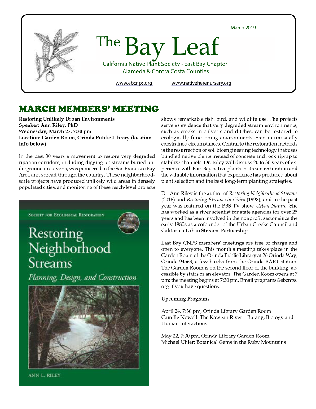 The Bay Leaf California Native Plant Society • East Bay Chapter Alameda & Contra Costa Counties