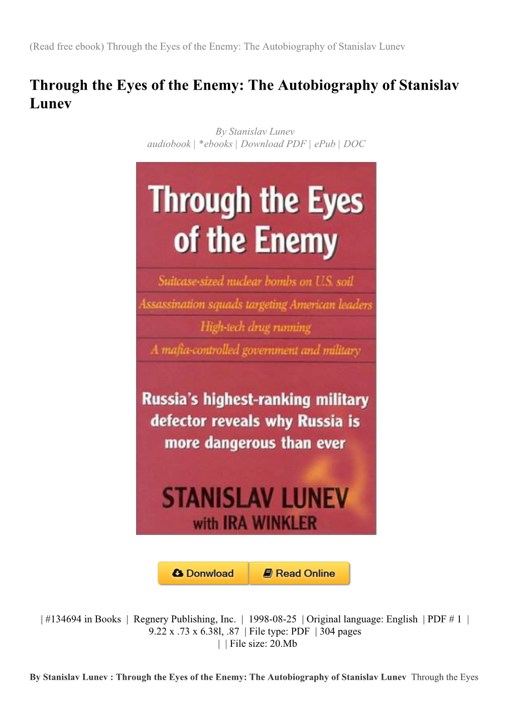 Through the Eyes of the Enemy: the Autobiography of Stanislav Lunev