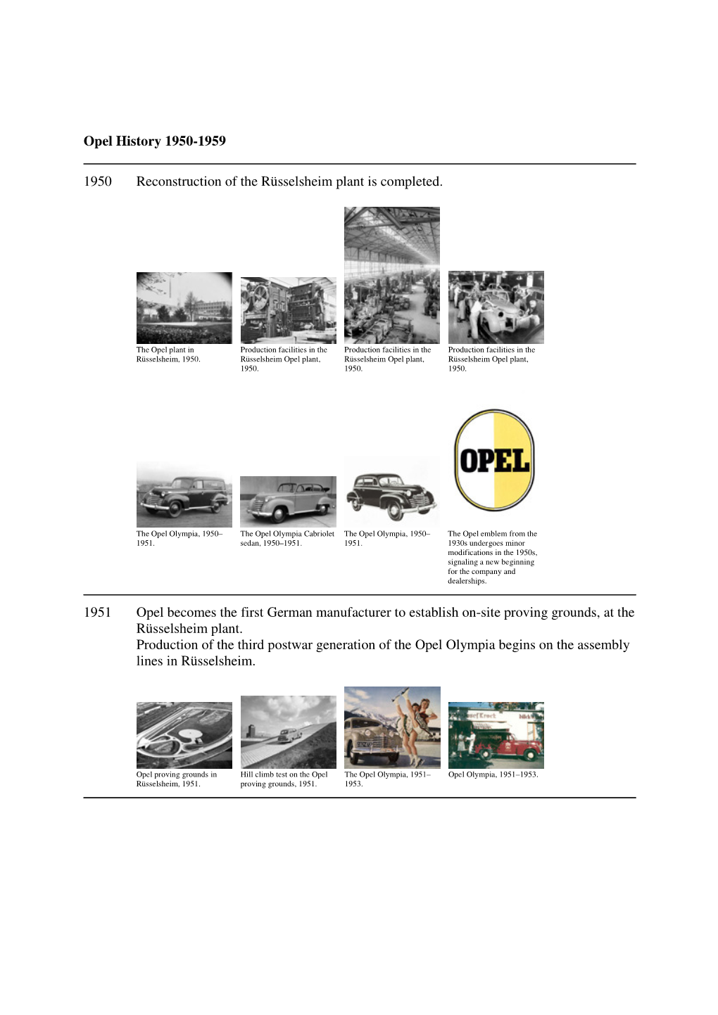 Opel History 1950-1959