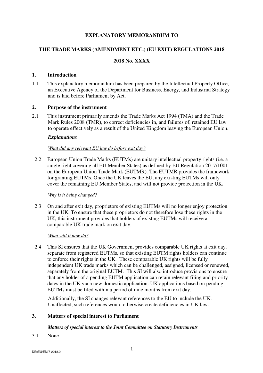 The Trade Marks (Amendment Etc.) (Eu Exit) Regulations 2018