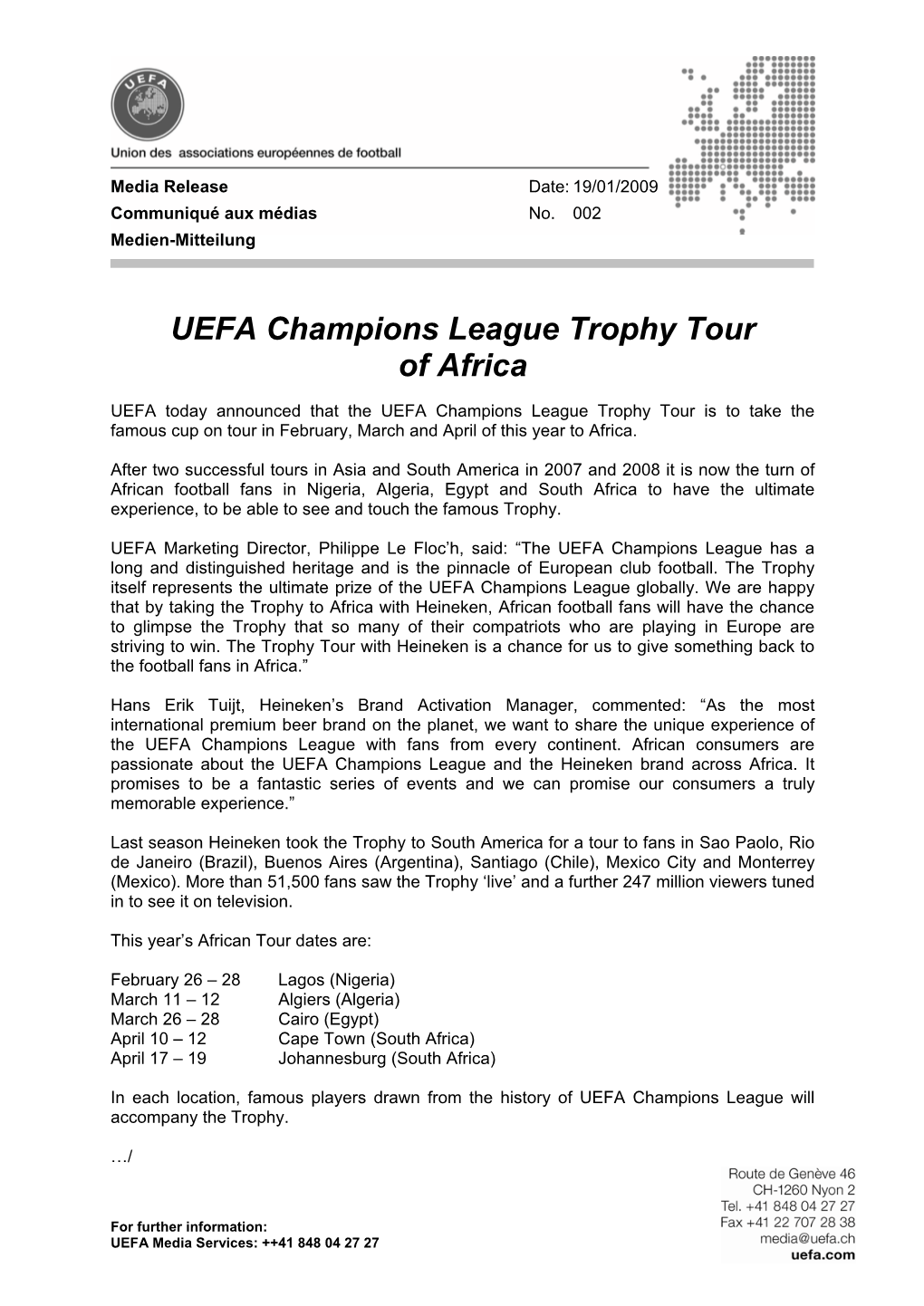 002: UEFA Champions League Trophy Tour of Africa
