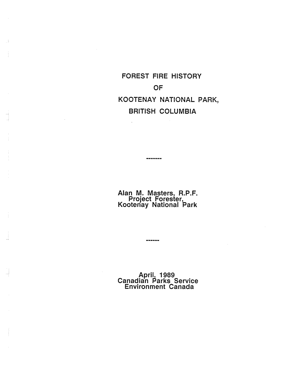 Forest Fire History of Kootenay National Park, British Columbia