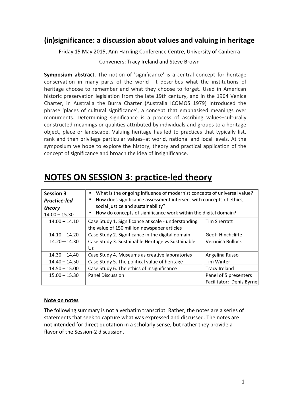 NOTES on SESSION 3: Practice-Led Theory