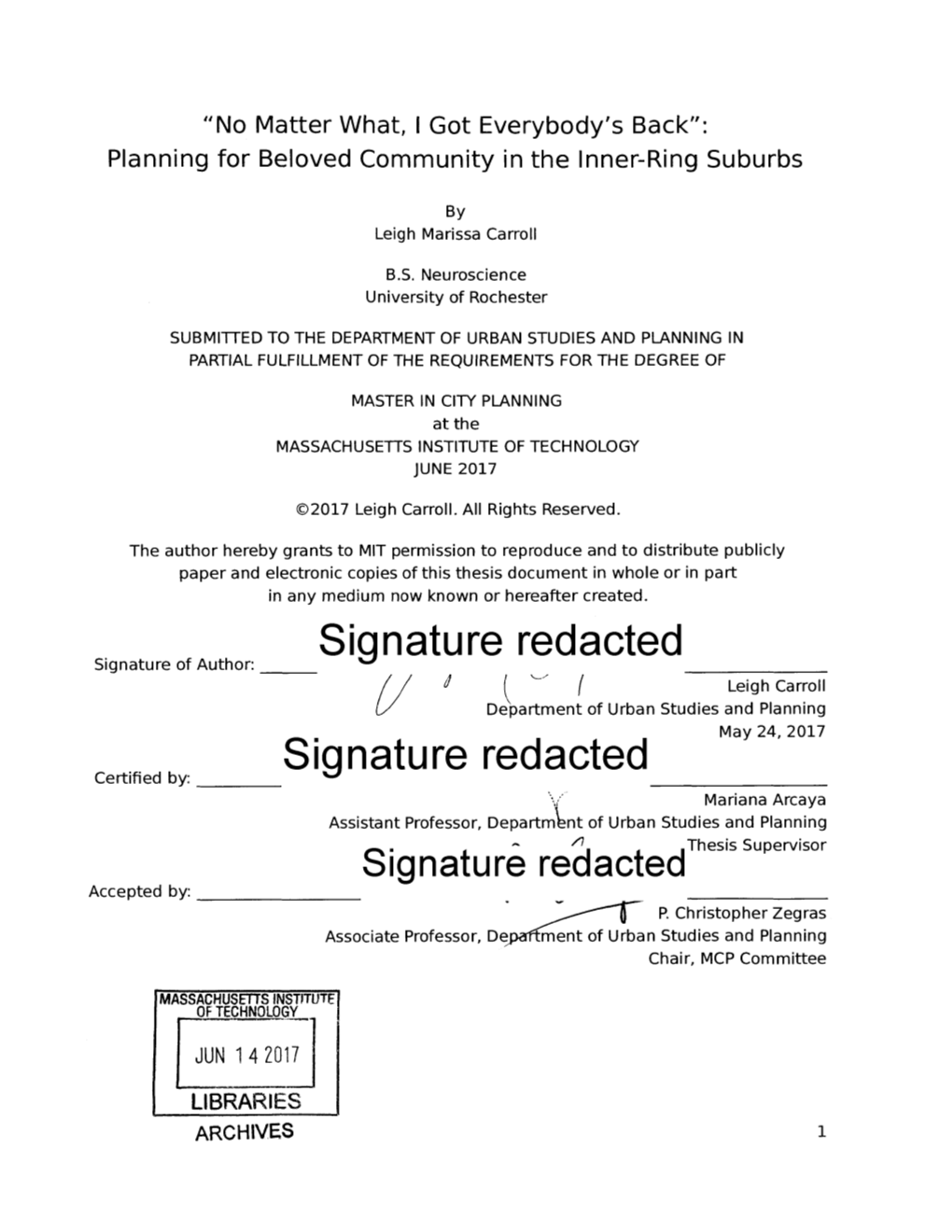 Signature Redacted V ( Leigh Carroll Department of Urban Studies and Planning