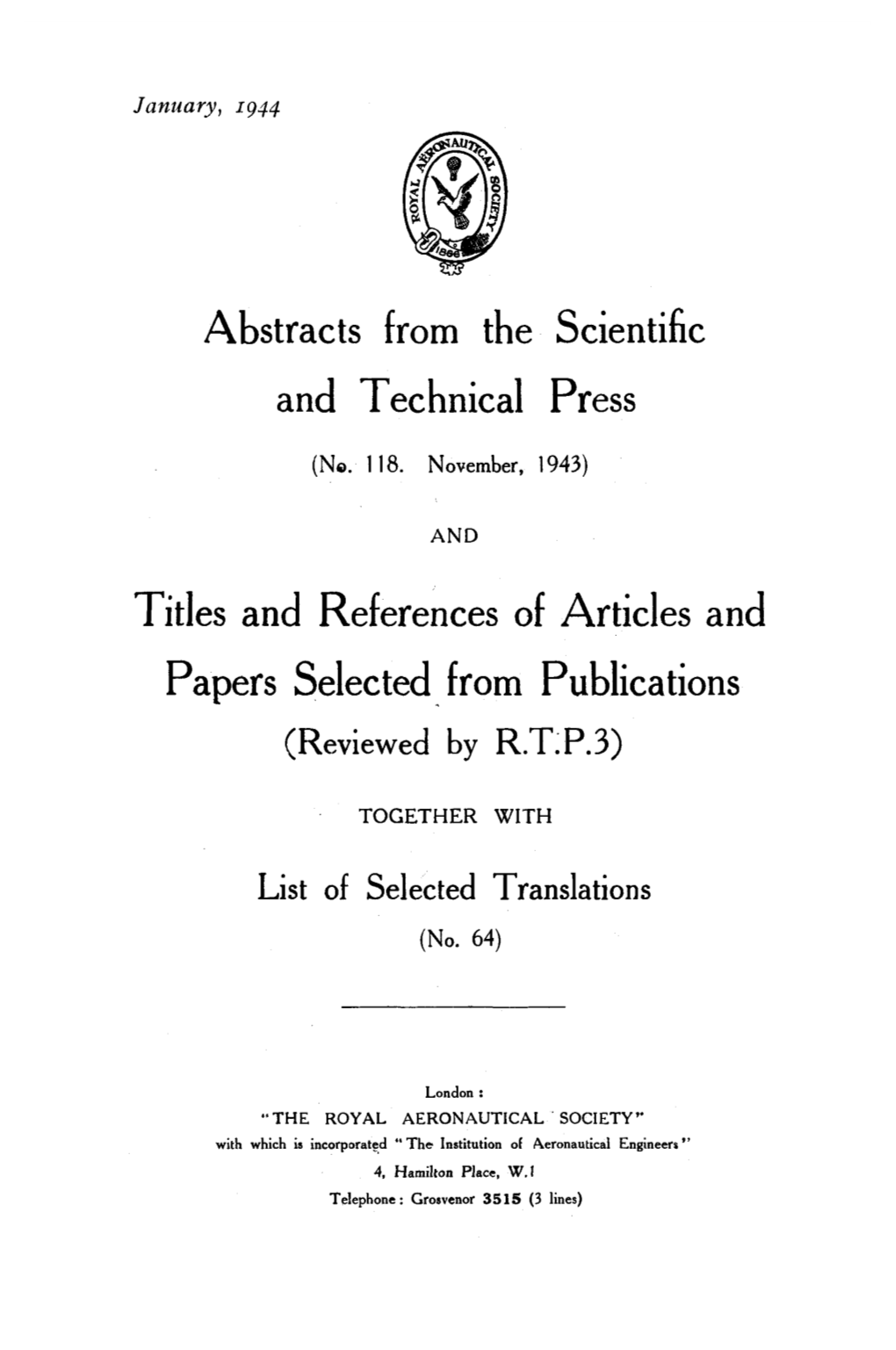 Abstracts from the Scientific and Technical Press Titles and References of Articles and Papers Selected from Publications