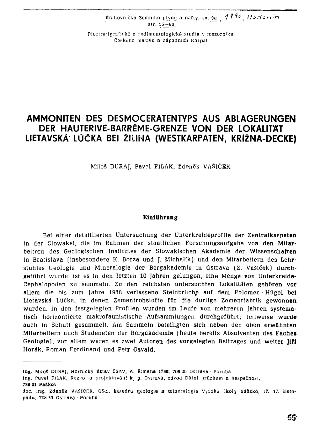 Ammoniten Des Desmoceratentyps Aus Ablagerungen Der Hauterive-Barreme-Grenze Von Der Lokalität Lietavská Lúčka Bei Žilina (Westkarpaten, Križna-Decke)