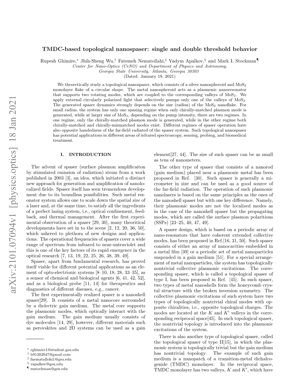 TMDC-Based Topological Nanospaser: Single and Double Threshold Behavior