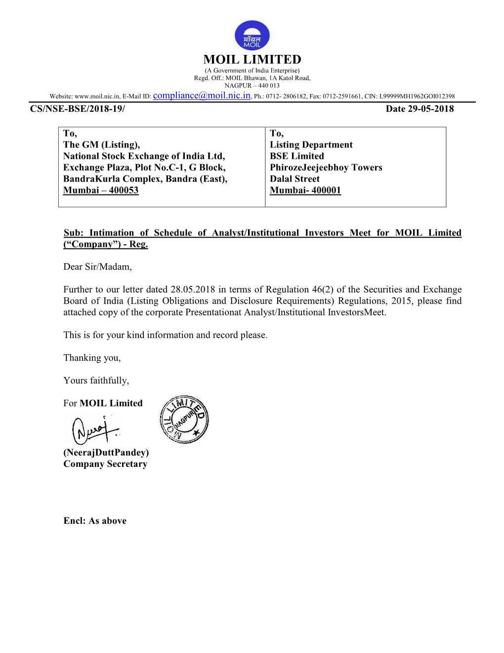 MOIL LIMITED (A Government of India Enterprise) Regd