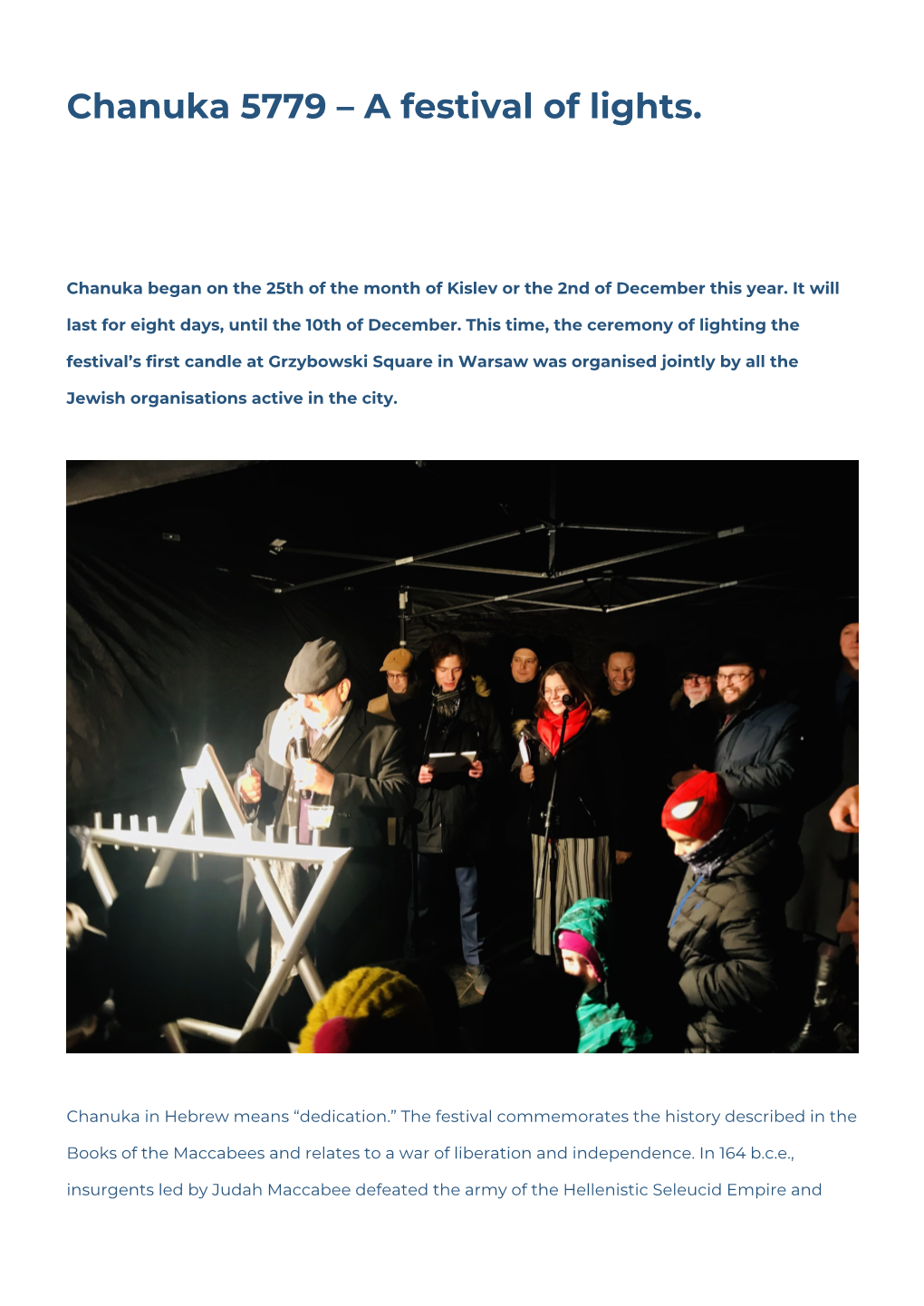 Chanuka 5779 – a Festival of Lights