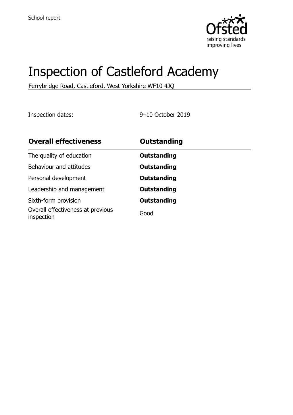 Inspection of Castleford Academy Ferrybridge Road, Castleford, West Yorkshire WF10 4JQ