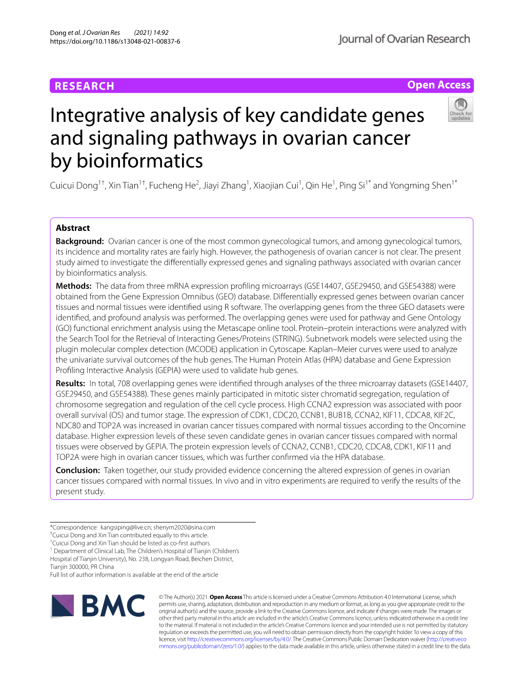 Integrative Analysis of Key Candidate Genes and Signaling Pathways In