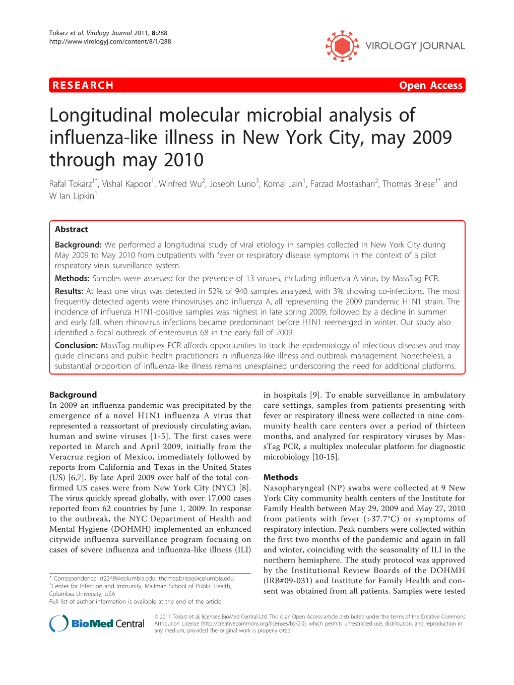 Longitudinal Molecular Microbial Analysis of Influenza-Like Illness In