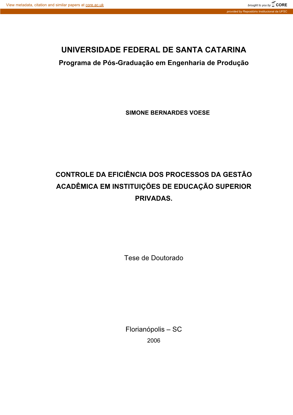 UNIVERSIDADE FEDERAL DE SANTA CATARINA Programa De Pós-Graduação Em Engenharia De Produção