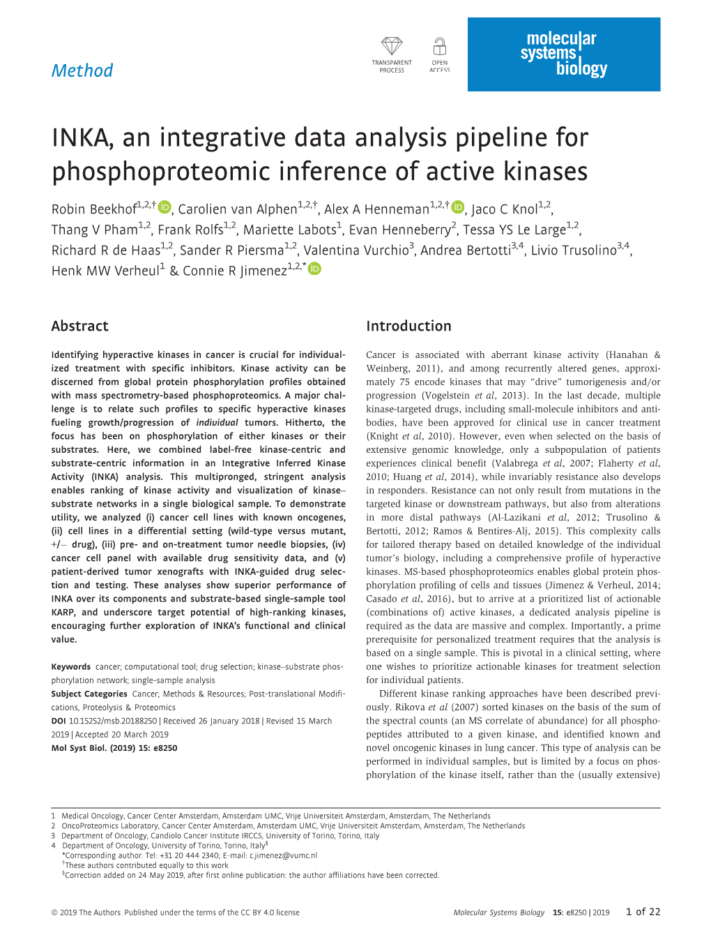 INKA, an Integrative Data Analysis Pipeline for Phosphoproteomic Inference of Active Kinases