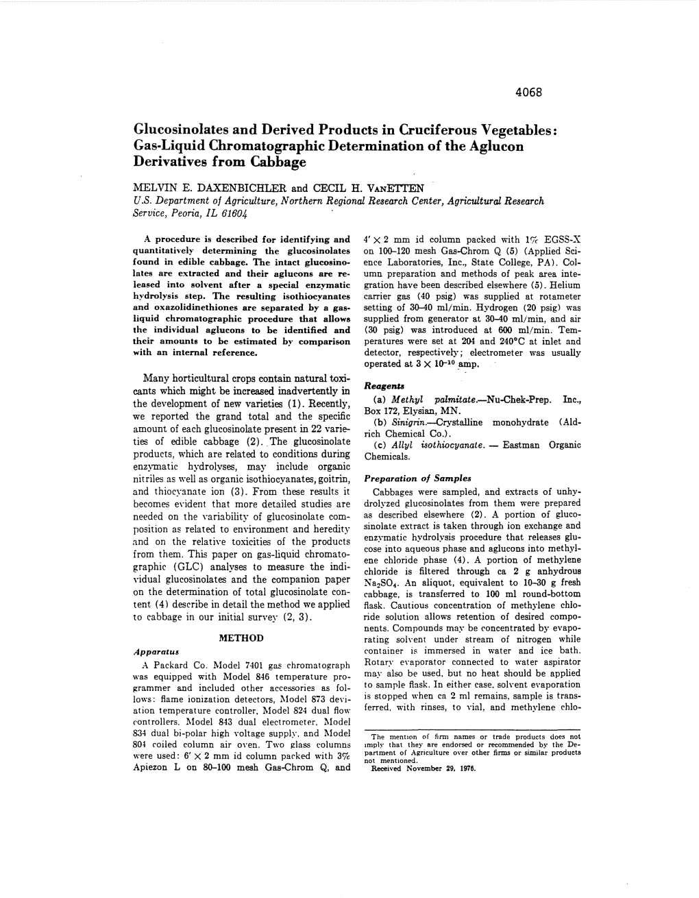 Gas-Liquid Chromatographic Determination of the Aglucon Derivatives from Cabbage