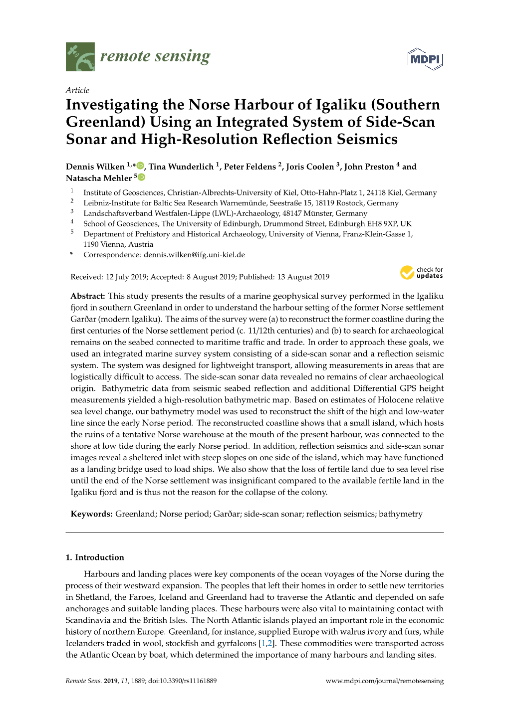 Southern Greenland) Using an Integrated System of Side-Scan Sonar and High-Resolution Reﬂection Seismics