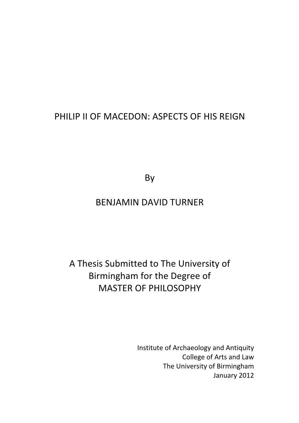 Philip Ii of Macedon: Aspects of His Reign