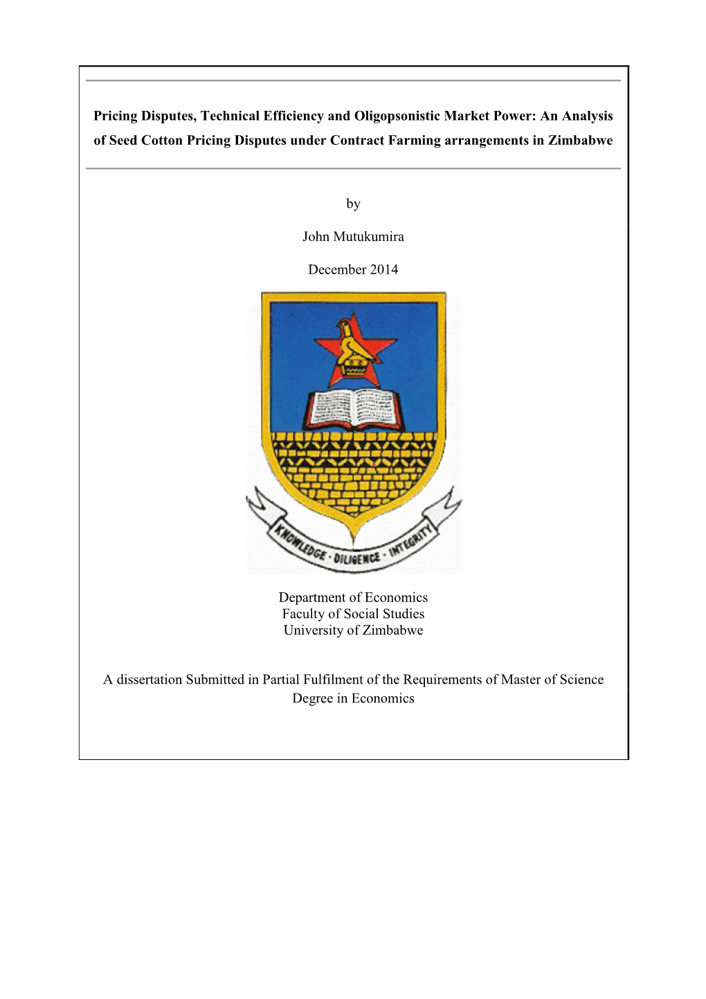 An Analysis of Seed Cotton Pricing Disputes Under Contract Farming Arrangements in Zimbabwe