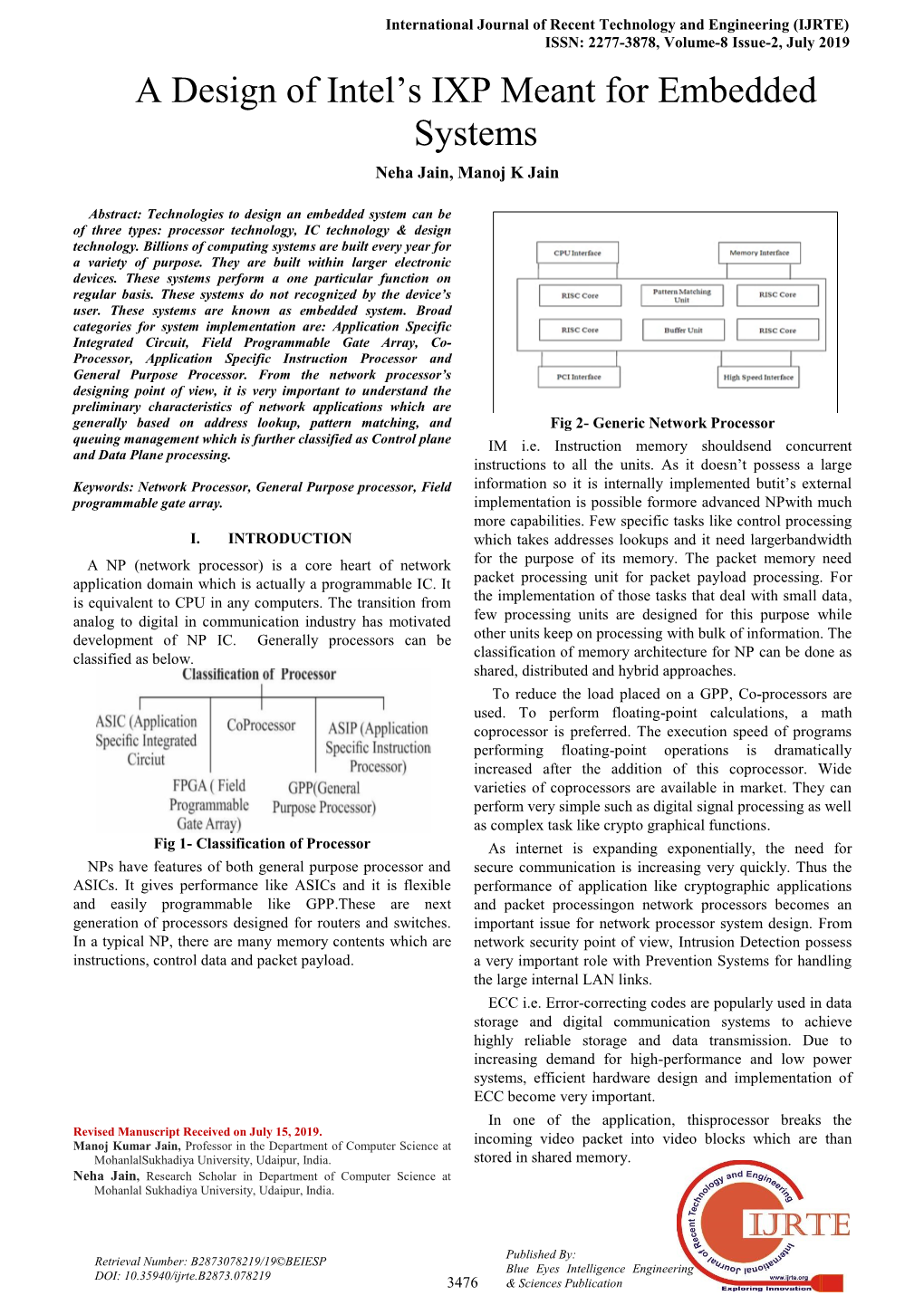 A Design of Intel's IXP Meant for Embedded Systems