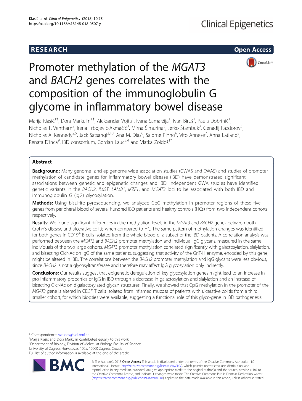 Promoter Methylation of the MGAT3 and BACH2 Genes Correlates With