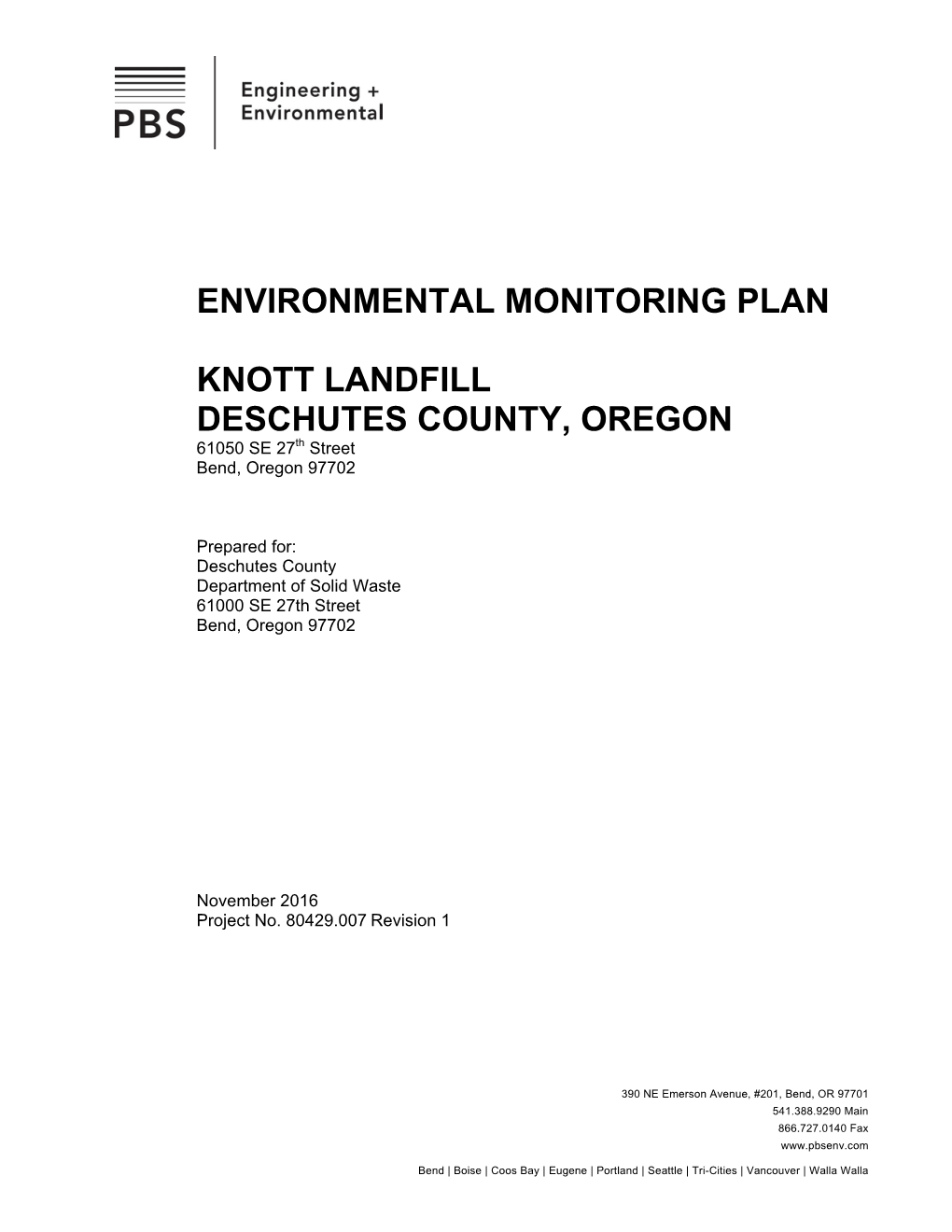 Environmental Monitoring Plan Knott Landfill