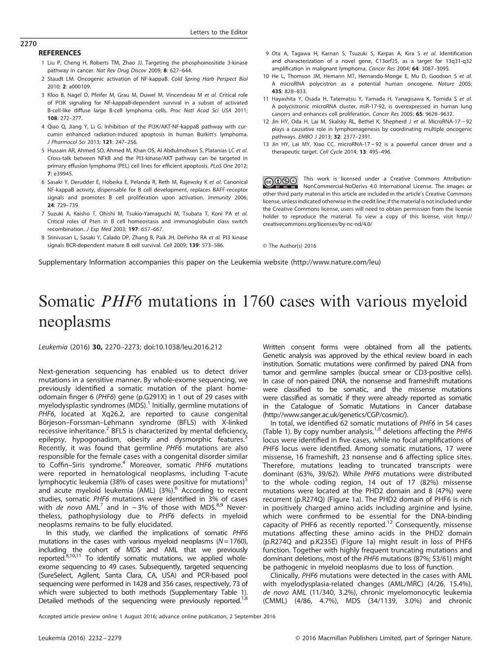 Somatic PHF6 Mutations in 1760 Cases with Various Myeloid Neoplasms