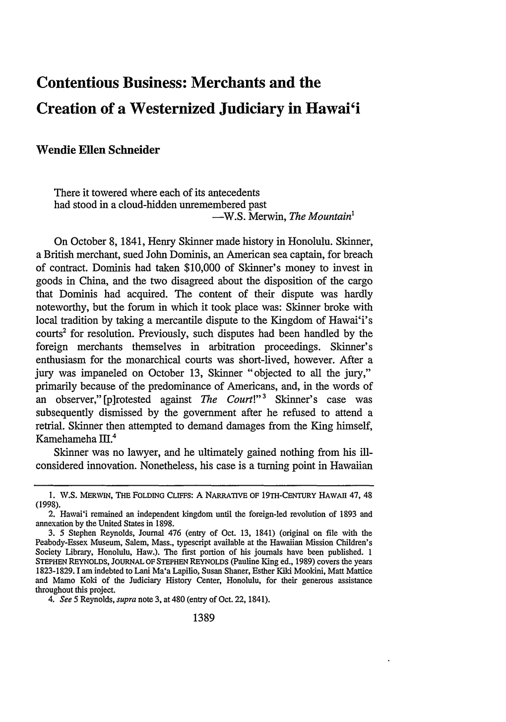 Contentious Business: Merchants and the Creation of a Westernized Judiciary in Hawai'i