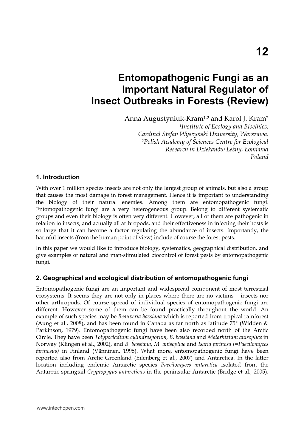Entomopathogenic Fungi As an Important Natural Regulator of Insect Outbreaks in Forests (Review)