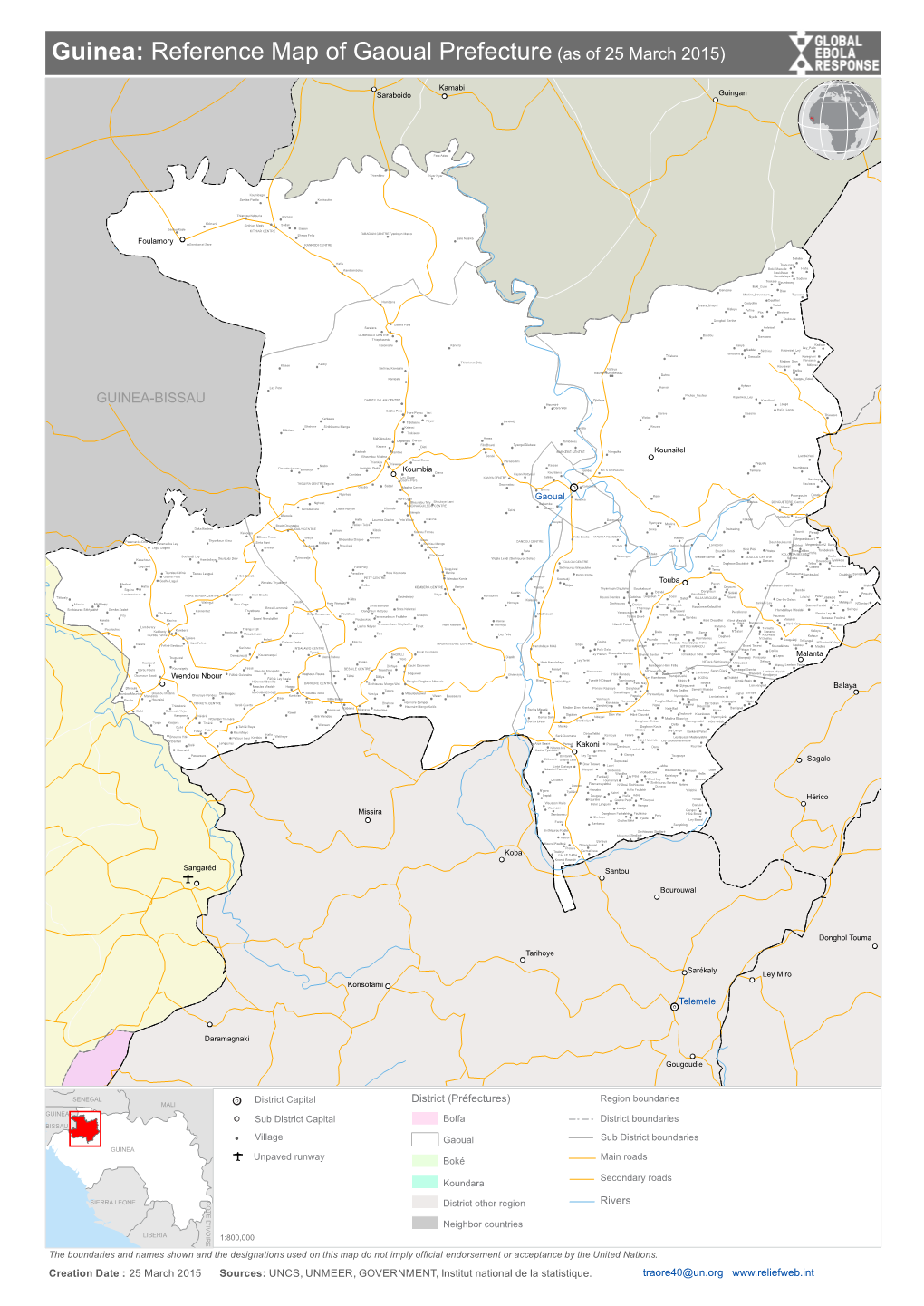 Guinea: Reference Map of Gaoual Prefecture (As of 25 March 2015)