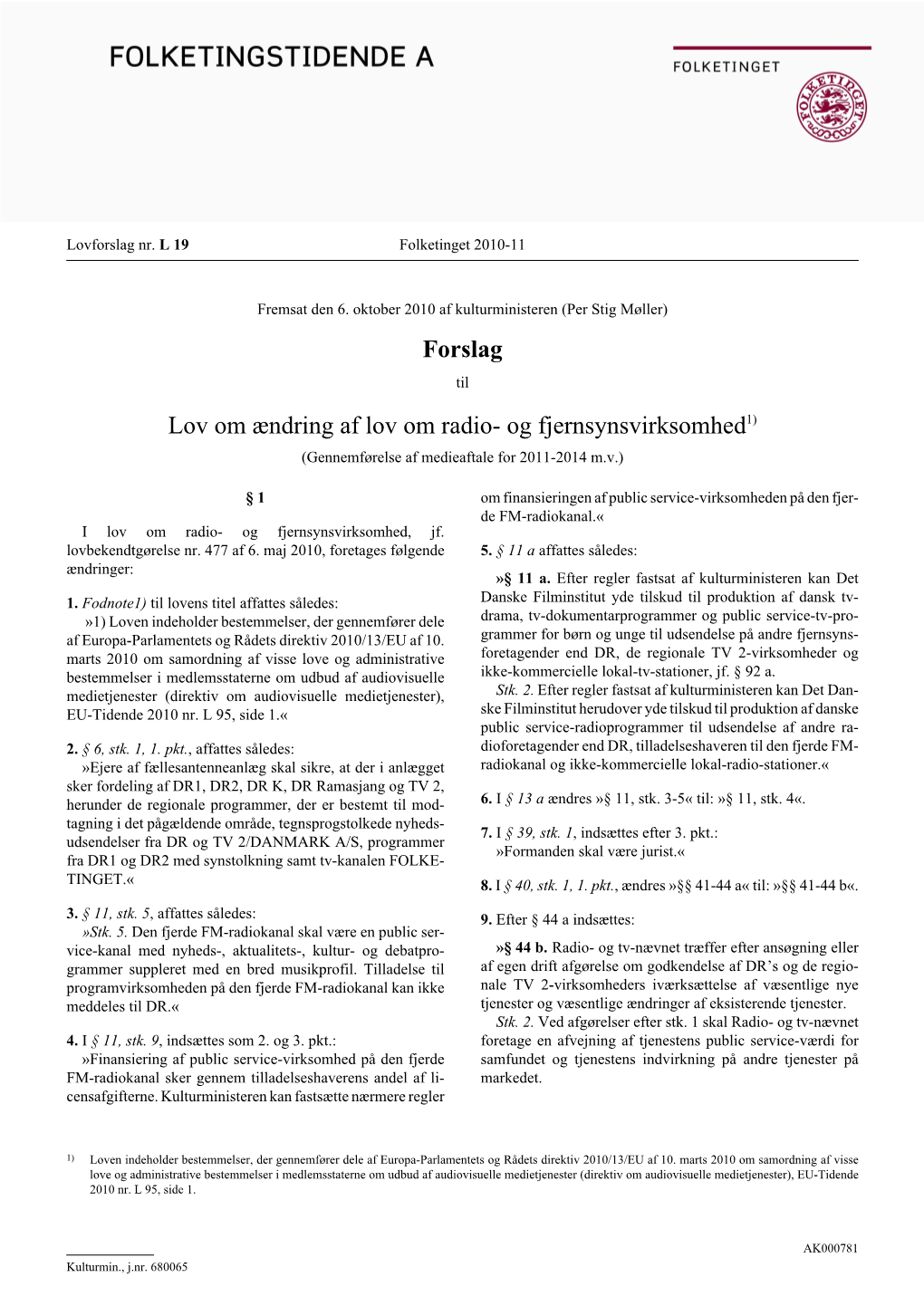 Forslag Lov Om Ændring Af Lov Om Radio