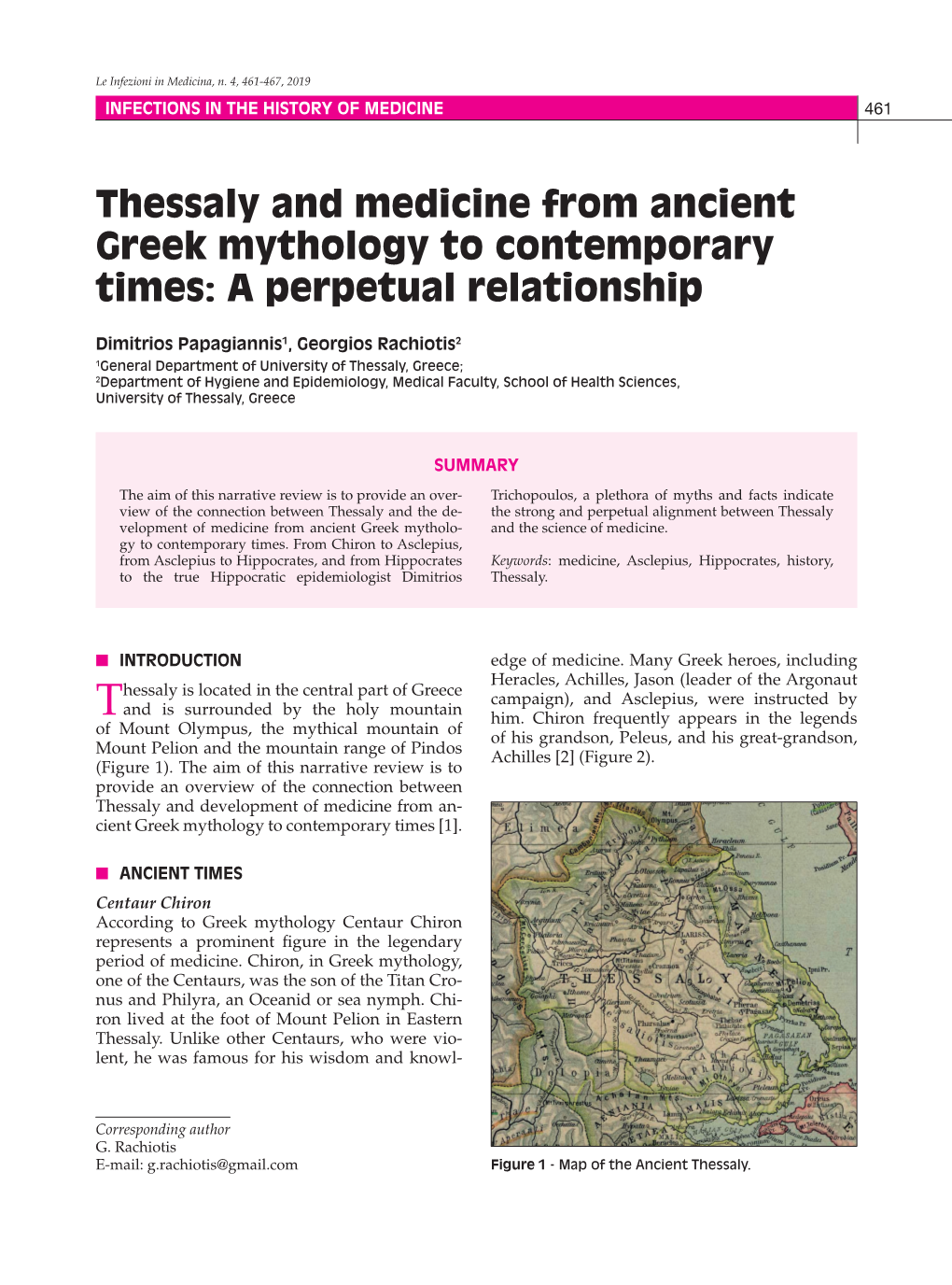 Thessaly and Medicine from Ancient Greek Mythology to Contemporary Times: a Perpetual Relationship