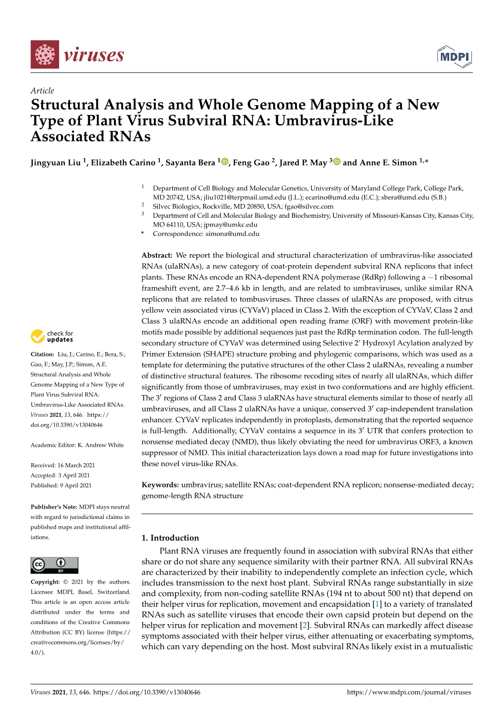 Structural Analysis and Whole Genome Mapping of a New Type of Plant Virus Subviral RNA: Umbravirus-Like Associated Rnas