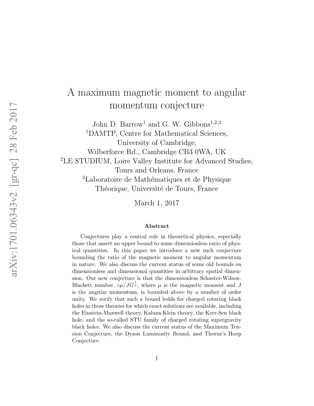 A Maximum Magnetic Moment to Angular Momentum Conjecture