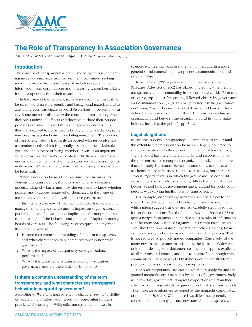 The Role of Transparency in Association Governance Anne M