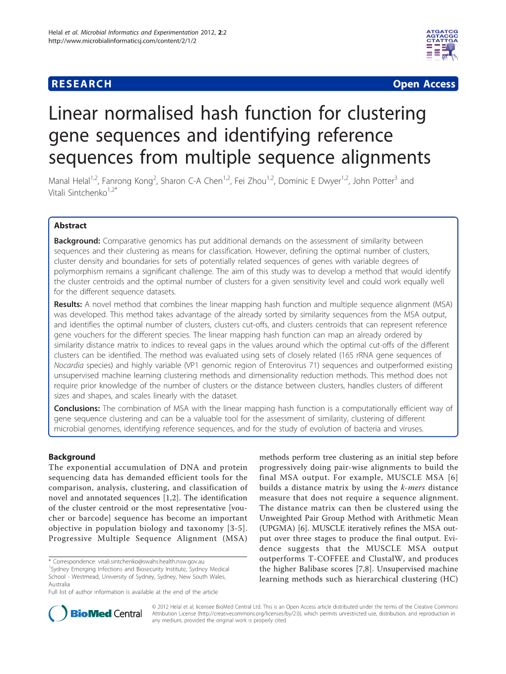 Linear Normalised Hash Function for Clustering Gene Sequences And