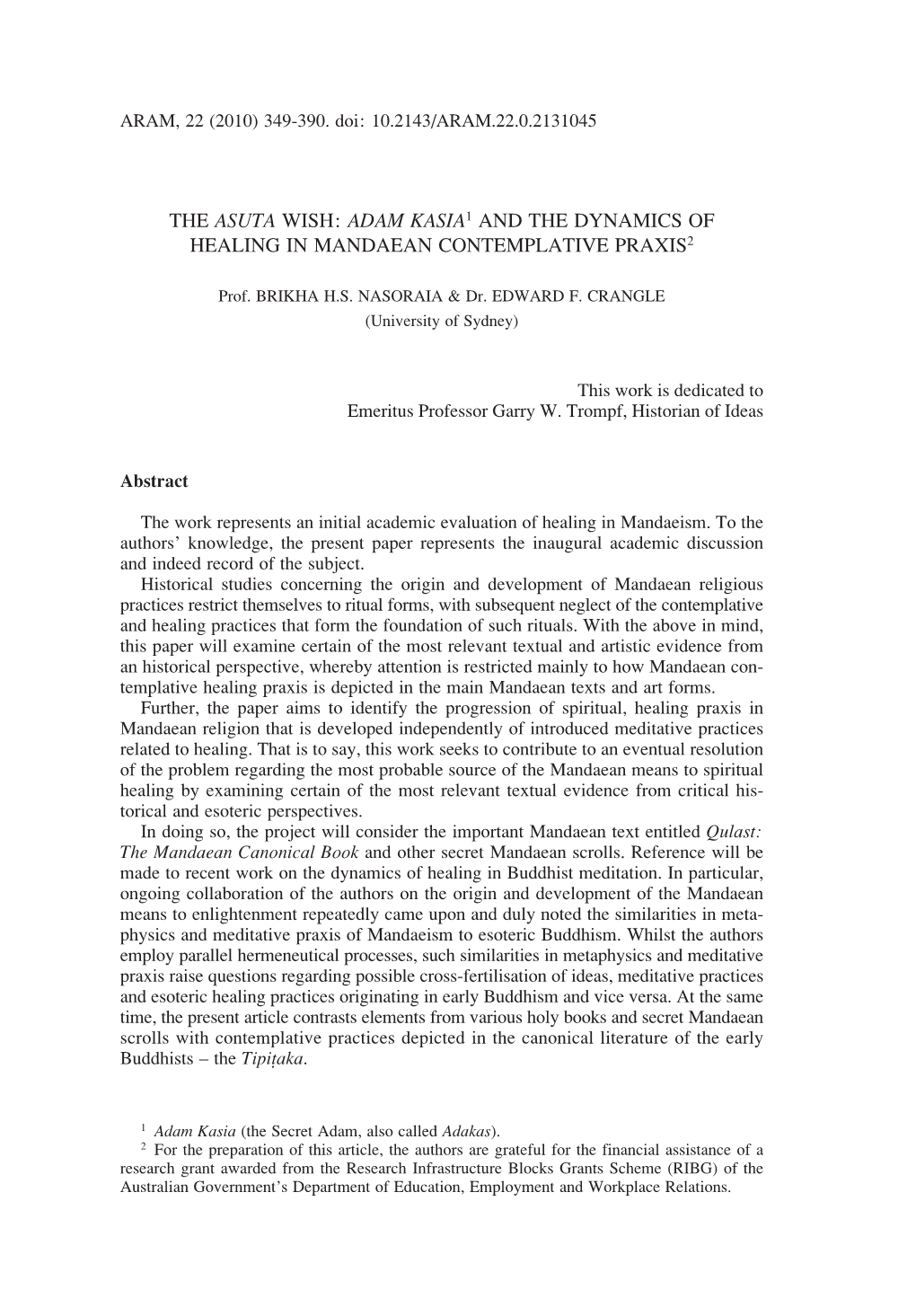 The Asuta Wish: Adam Kasia1 and the Dynamics of Healing in Mandaean Contemplative Praxis2